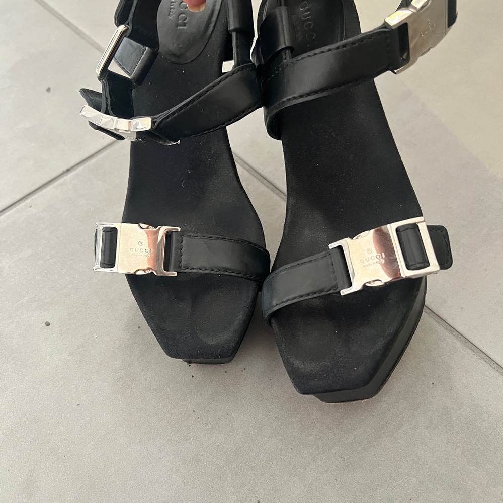 Gucci Black Platform Heels with Silver Buckles size 37 (7 to 7.5 US) - Picture 10 of 11